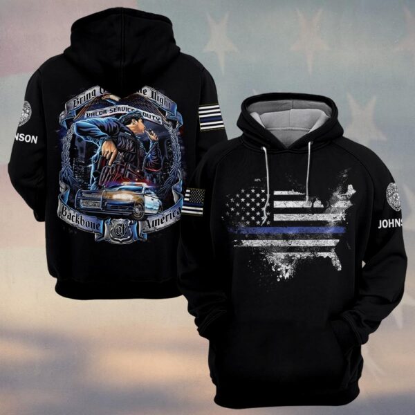 Custom Text Police Bring On The Night America Backbone #DQH0217 - Hoodie