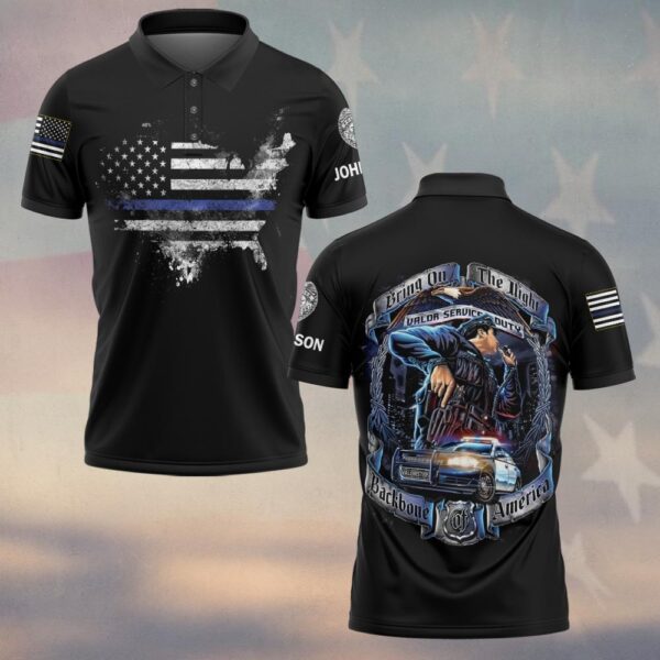 Custom Text Police Bring On The Night America Backbone #DQH0217 - Polo