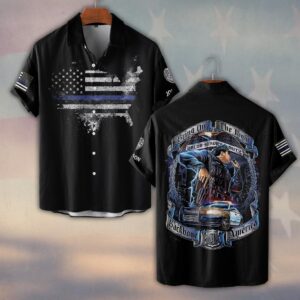 Custom Text Police Bring On The Night America Backbone #DQH0217 - Short Sleeve Button Shirt
