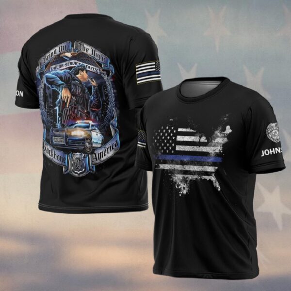 Custom Text Police Bring On The Night America Backbone #DQH0217 - T-shirt