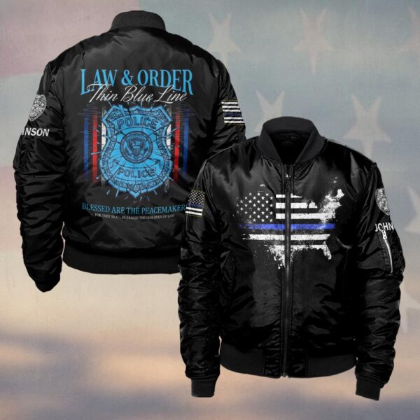 Custom Text Law and Order Thin Blue Line Police Edition #DQH0218 - Bomber Jacket