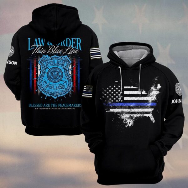 Custom Text Law and Order Thin Blue Line Police Edition #DQH0218 - Hoodie