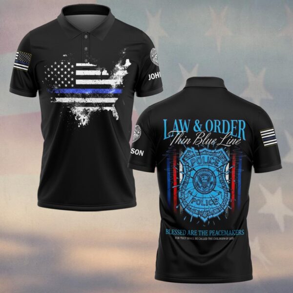 Custom Text Law and Order Thin Blue Line Police Edition #DQH0218 - Polo