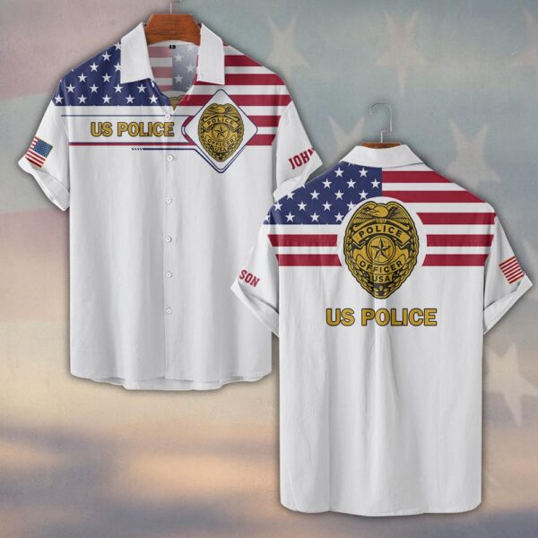 Custom Text Proud to Serve – US Police Edition #DQH0221 - Short Sleeve Button Shirt