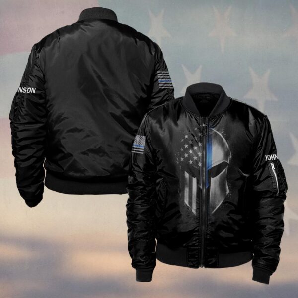 Custom Text Blessed Peacemakers Blue Line Flag #DQH0222 - Bomber Jacket