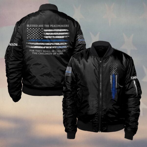 Custom Text Blue Line Spartan Police #DQH0223 - Bomber Jacket