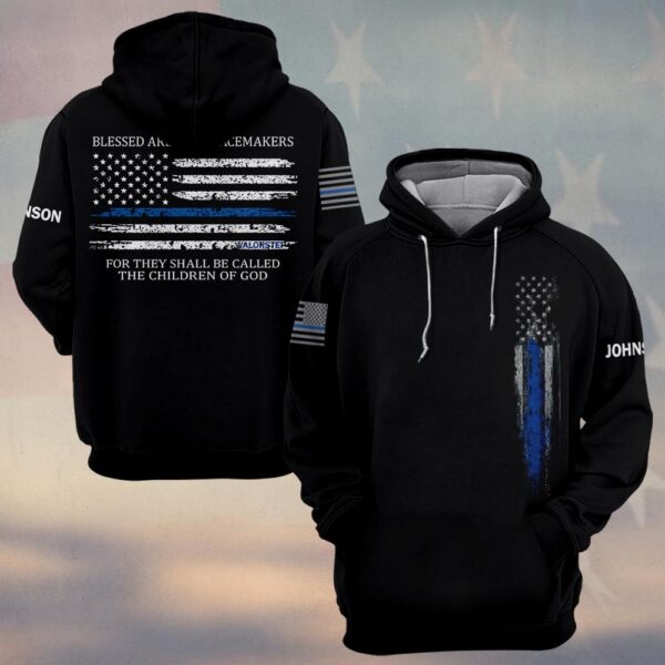 Custom Text Blue Line Spartan Police #DQH0223 - Hoodie