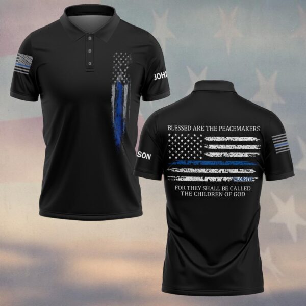 Custom Text Blue Line Spartan Police #DQH0223 - Polo