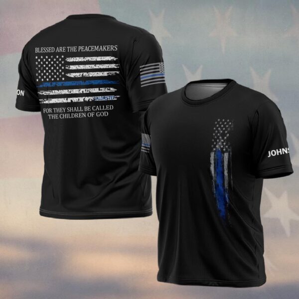 Custom Text Blue Line Spartan Police #DQH0223 - T-shirt