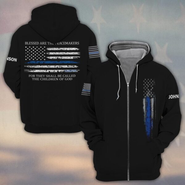 Custom Text Blue Line Spartan Police #DQH0223 - Zip Hoodie