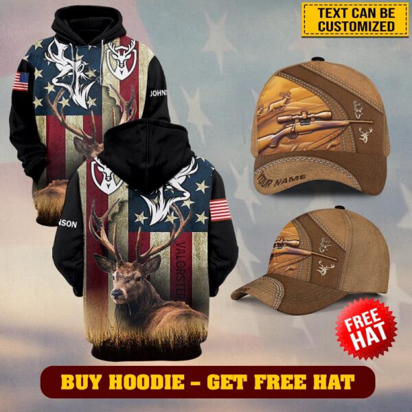Custom Text America Hunter Pride #DQH0224 - Buy Hoodie Get Free Hat