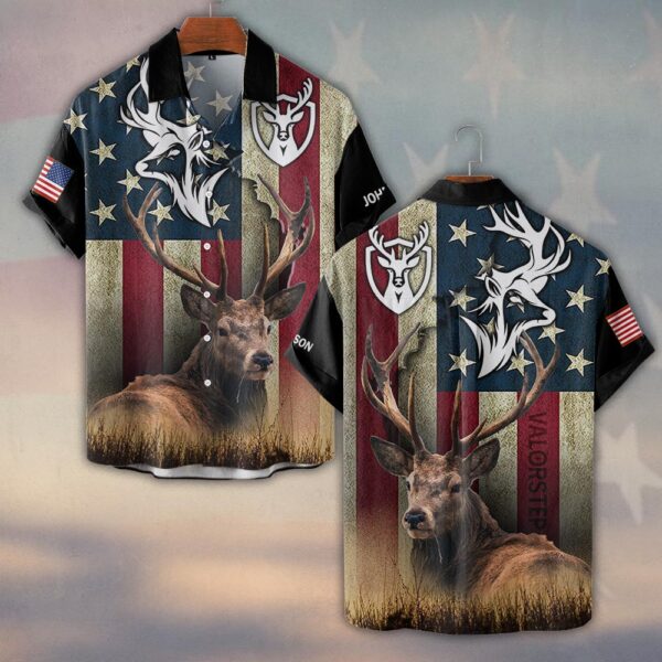 Custom Text America Hunter Pride #DQH0224 - Short Sleeve Button Shirt