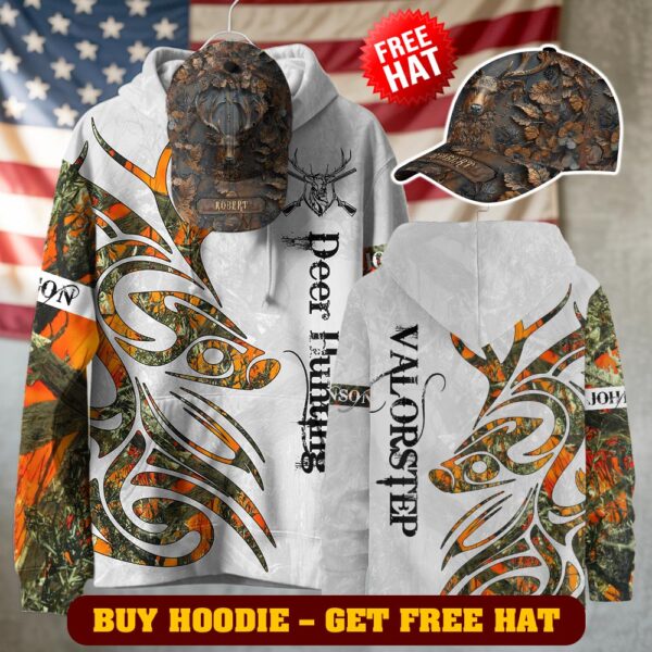 Custom Text Camo Tribal Deer Into The Woods #DQH0225 - Buy Hoodie Get Free Hat