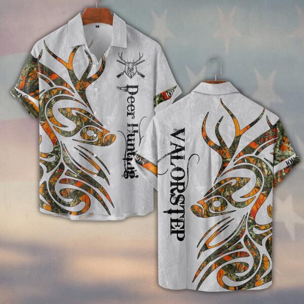 Custom Text Camo Tribal Deer Into The Woods #DQH0225 - Short Sleeve Button Shirt