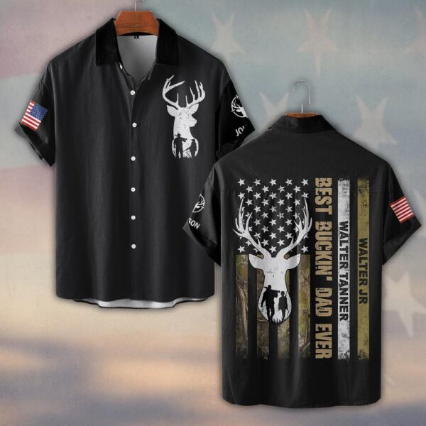 Custom Name Proud Best Buckin' Dad Ever #DQH0227 - Short Sleeve Button Shirt