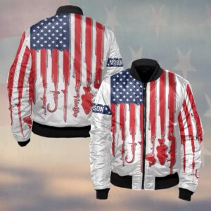Custom Text Patriotic Angler 3D Fishing #DQH0230 - Bomber Jacket