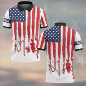 Custom Text Patriotic Angler 3D Fishing #DQH0230 - Polo