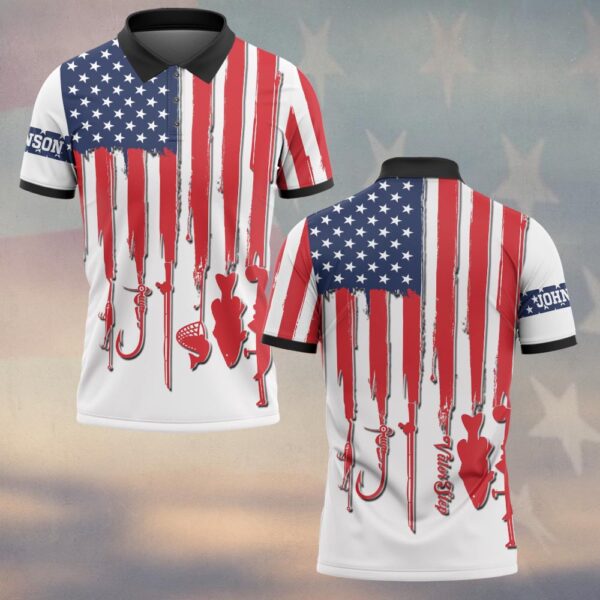 Custom Text Patriotic Angler 3D Fishing #DQH0230 - Polo