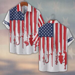 Custom Text Patriotic Angler 3D Fishing #DQH0230 - Short Sleeve Button Shirt