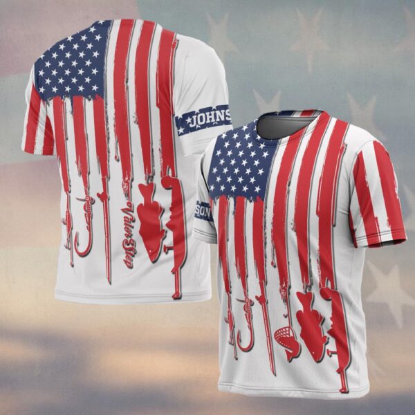 Custom Text Patriotic Angler 3D Fishing #DQH0230 - T-shirt
