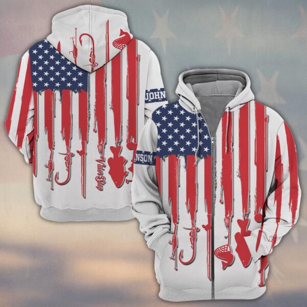 Custom Text Patriotic Angler 3D Fishing #DQH0230 - Zip Hoodie
