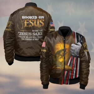Custom Team & Text Hooked on Jesus – Christian Fishing #DQH0231 - Bomber Jacket