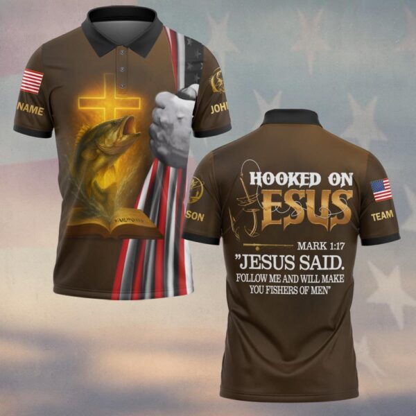 Custom Team & Text Hooked on Jesus – Christian Fishing #DQH0231 - Polo