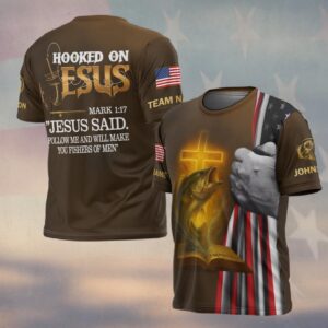 Custom Team & Text Hooked on Jesus – Christian Fishing #DQH0231 - T-shirt