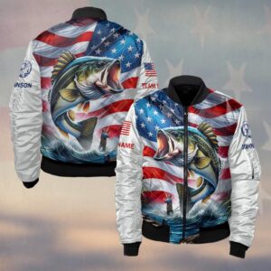 Custom Team & Text American Bass Hunter 3D Fishing #DQH0232 - Bomber Jacket