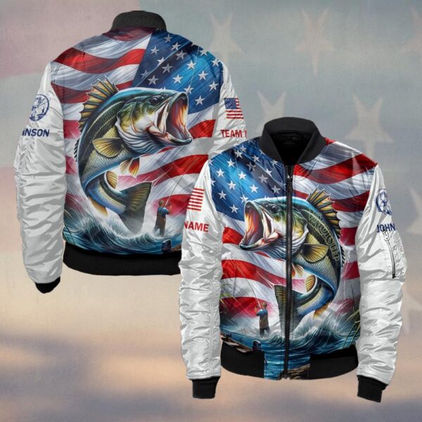 Custom Team & Text American Bass Hunter 3D Fishing #DQH0232 - Bomber Jacket