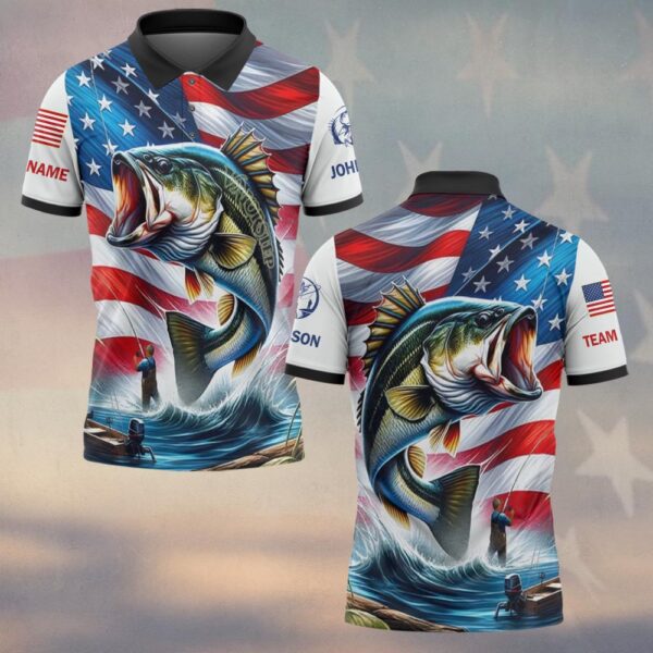 Custom Team & Text American Bass Hunter 3D Fishing #DQH0232 - Polo