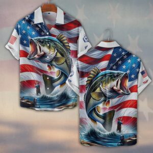 Custom Team & Text American Bass Hunter 3D Fishing #DQH0232 - Short Sleeve Button Shirt