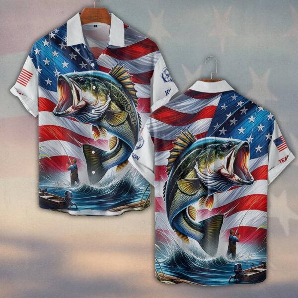 Custom Team & Text American Bass Hunter 3D Fishing #DQH0232 - Short Sleeve Button Shirt
