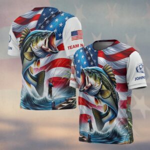 Custom Team & Text American Bass Hunter 3D Fishing #DQH0232 - T-shirt