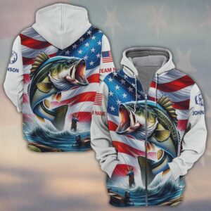 Custom Team & Text American Bass Hunter 3D Fishing #DQH0232 - Zip Hoodie