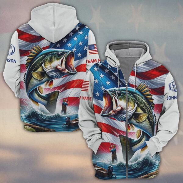 Custom Team & Text American Bass Hunter 3D Fishing #DQH0232 - Zip Hoodie