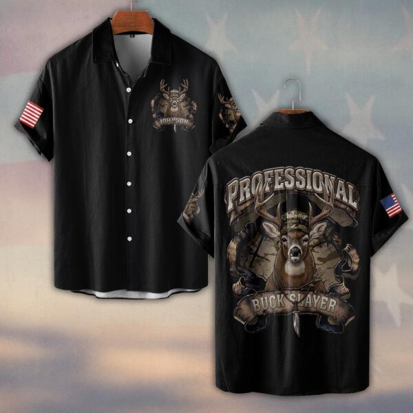 Custom Name Professional Buck Slayer Hunting Edition #DQH0236 - Short Sleeve Button Shirt