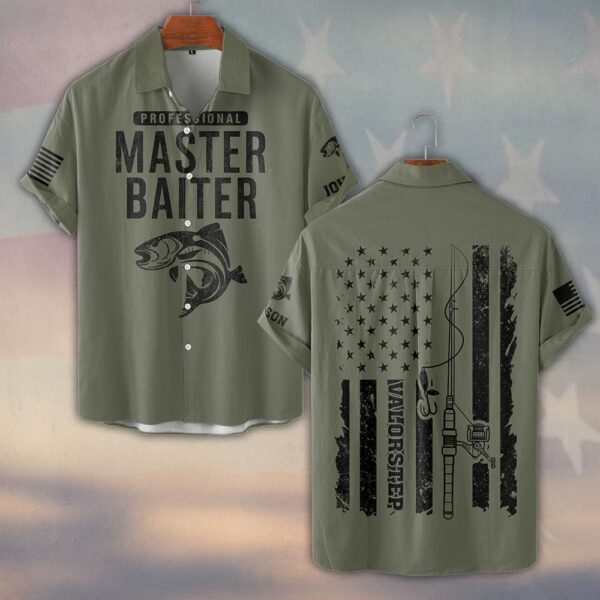 Custom Name Professional Master Baiter Fishing Edition #DQH0237 - Short Sleeve Button Shirt