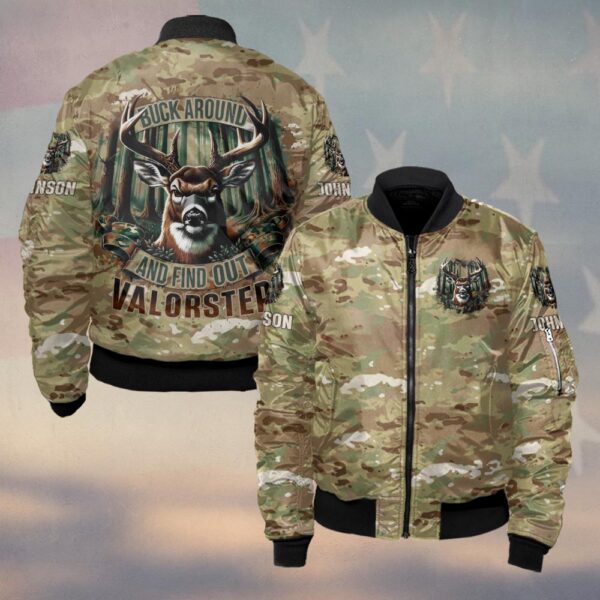 Custom Name Buck Around And Find Out Hunting #DQH0238 - Bomber Jacket