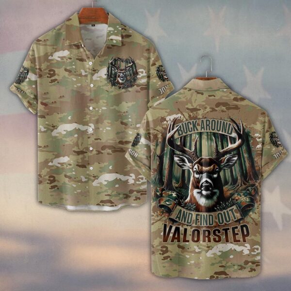 Custom Name Buck Around And Find Out Hunting #DQH0238 - Short Sleeve Button Shirt