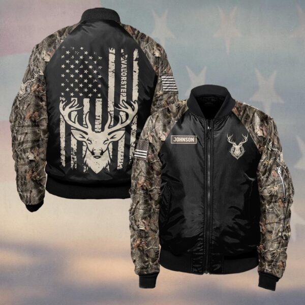 Custom Name Patriotic Deer Flag Camo #DQH0240 - Bomber Jacket