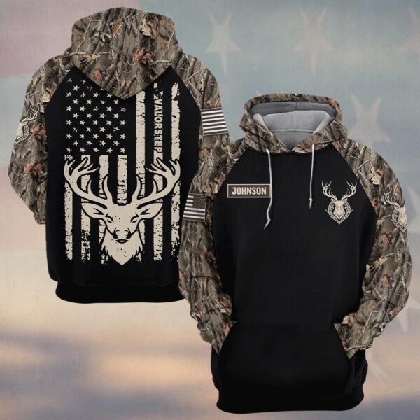 Custom Name Patriotic Deer Flag Camo #DQH0240 - Hoodie
