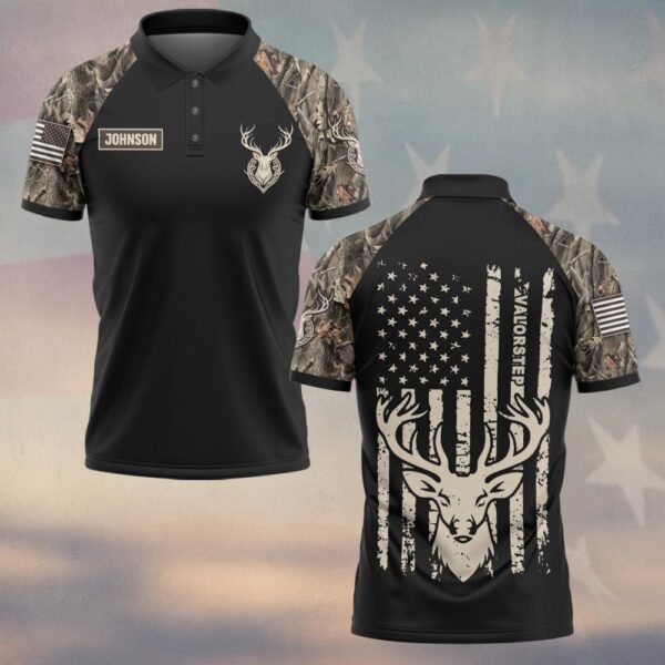 Custom Name Patriotic Deer Flag Camo #DQH0240 - Polo