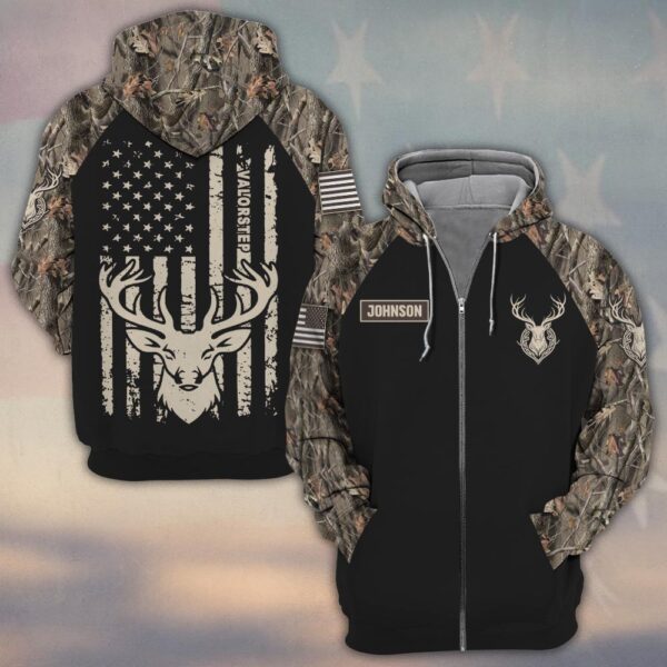 Custom Name Patriotic Deer Flag Camo #DQH0240 - Zip Hoodie