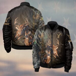 Custom Name Born For The Woods Deer Hunter #DQH0242 - Bomber Jacket