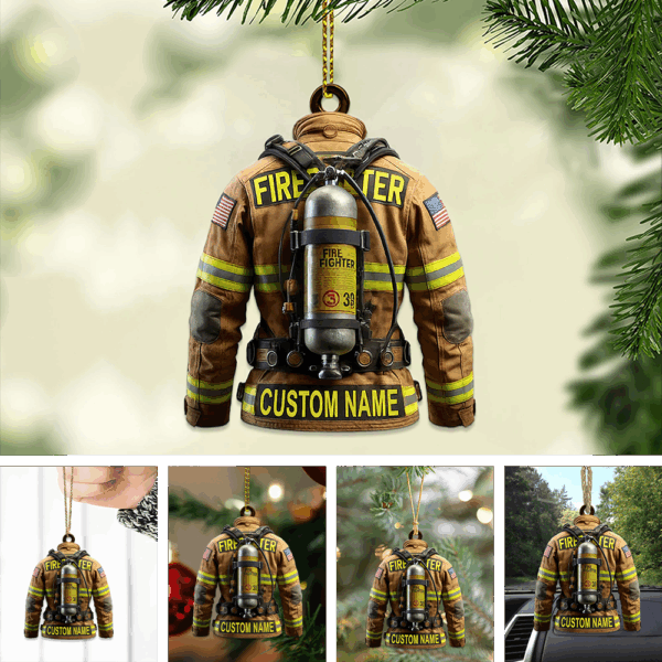 Personalized Firefighter Bunker Gear Flat Acrylic Ornament