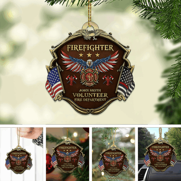 Personalized Firefighter Acrylic Ornament – American Honor Edition