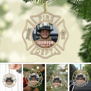 Personalized Firefighter Photo Acrylic Ornament – Maltese Cross Design