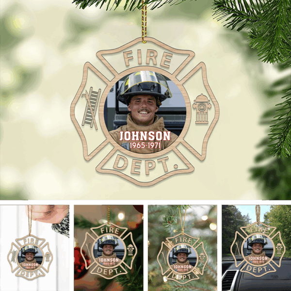 Personalized Firefighter Photo Acrylic Ornament – Maltese Cross Design