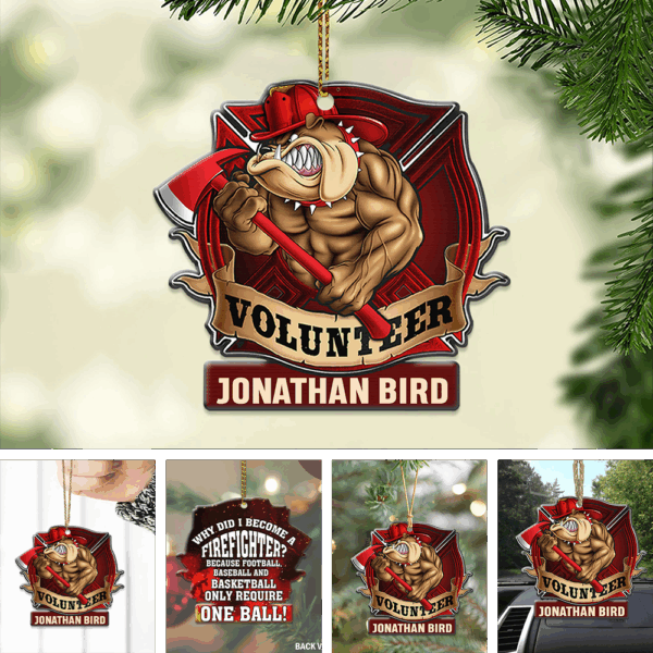 Personalized Volunteer Firefighter Ornament – Bulldog Hero Design